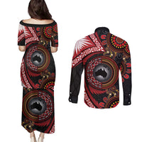 Tonga and Australia Together Couples Matching Puletasi and Long Sleeve Button Shirt Ngatu Art Tribal Aboriginal Tattoo Pattern LT03 - Polynesian Pride