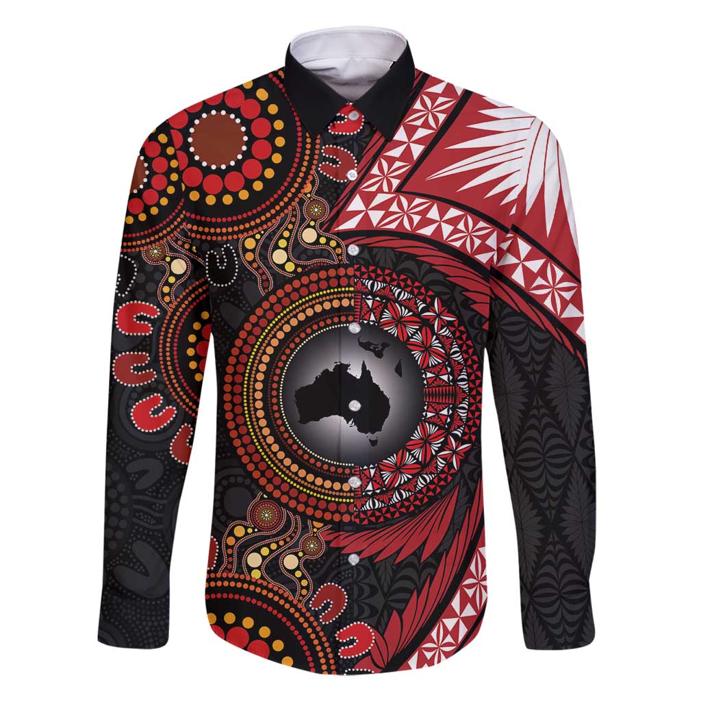 Tonga and Australia Together Family Matching Summer Maxi Dress and Hawaiian Shirt Ngatu Art Tribal Aboriginal Tattoo Pattern