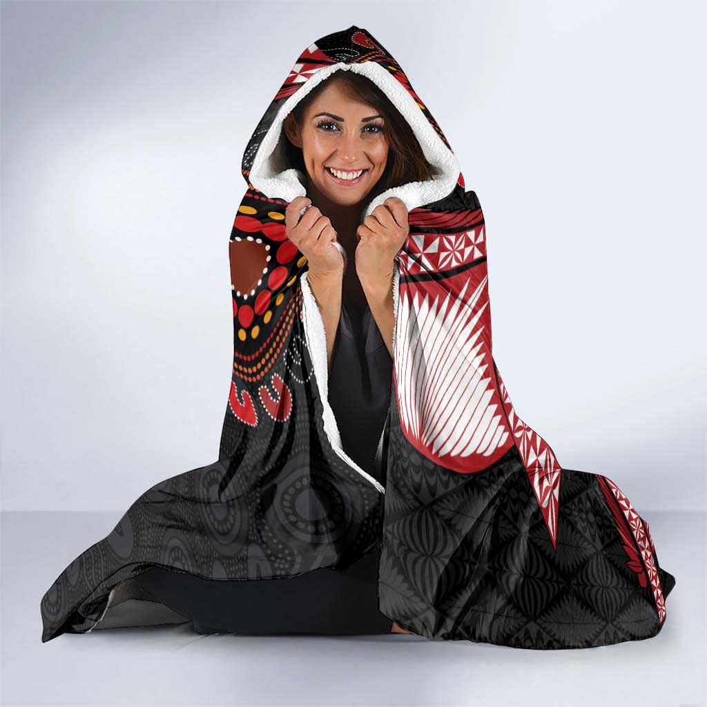 Tonga and Australia Together Hooded Blanket Ngatu Art Tribal Aboriginal Tattoo Pattern LT03 - Polynesian Pride