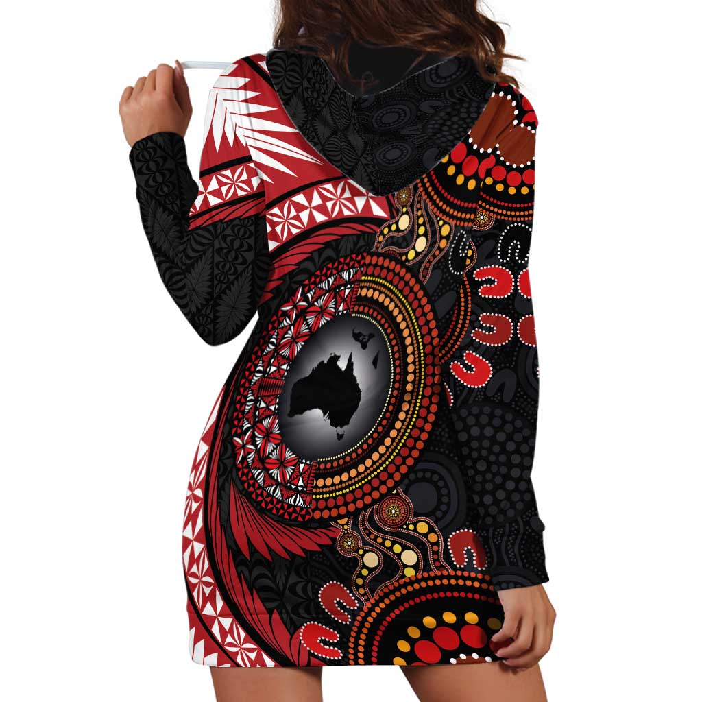 Tonga and Australia Together Hoodie Dress Ngatu Art Tribal Aboriginal Tattoo Pattern LT03 - Polynesian Pride