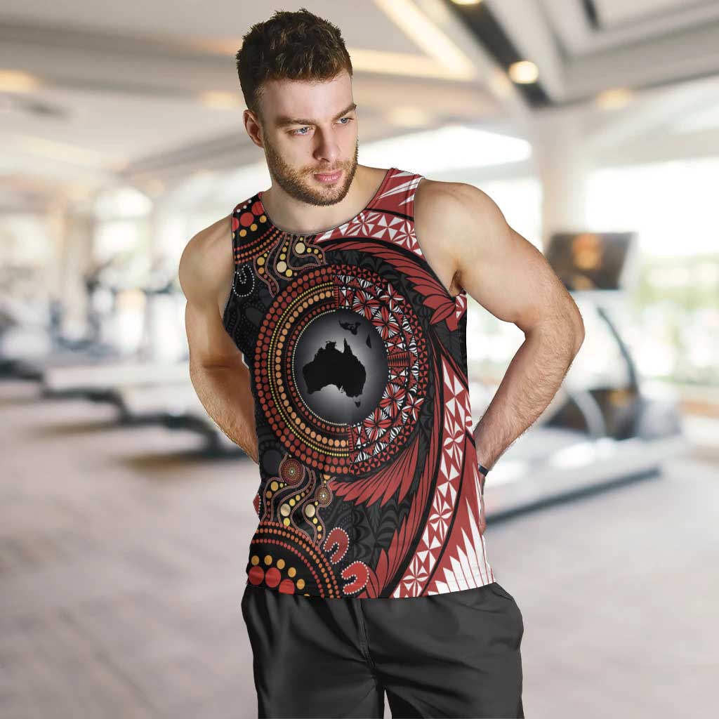 Tonga and Australia Together Men Tank Top Ngatu Art Tribal Aboriginal Tattoo Pattern LT03 Black - Polynesian Pride