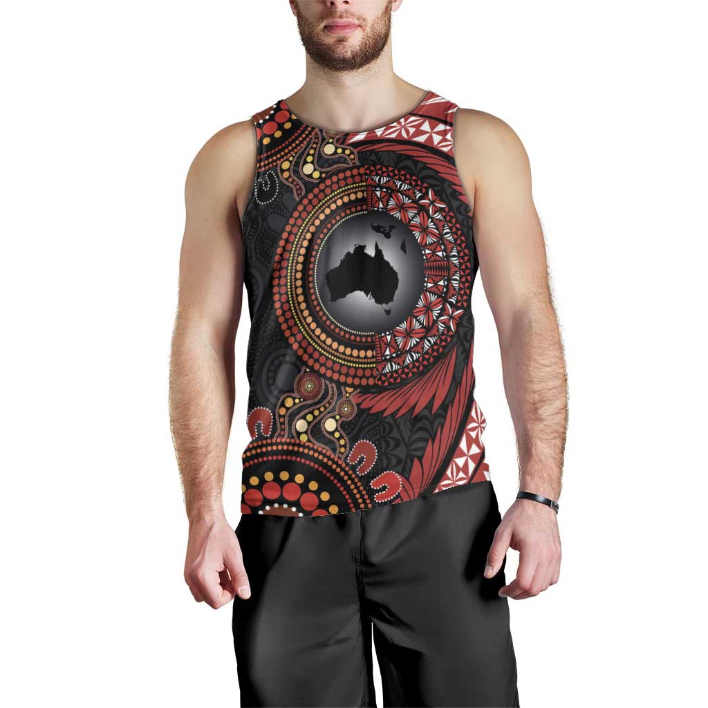 Tonga and Australia Together Men Tank Top Ngatu Art Tribal Aboriginal Tattoo Pattern LT03 - Polynesian Pride