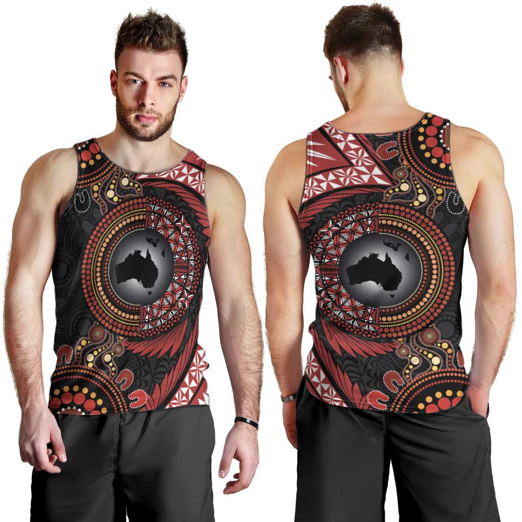 Tonga and Australia Together Men Tank Top Ngatu Art Tribal Aboriginal Tattoo Pattern LT03 - Polynesian Pride