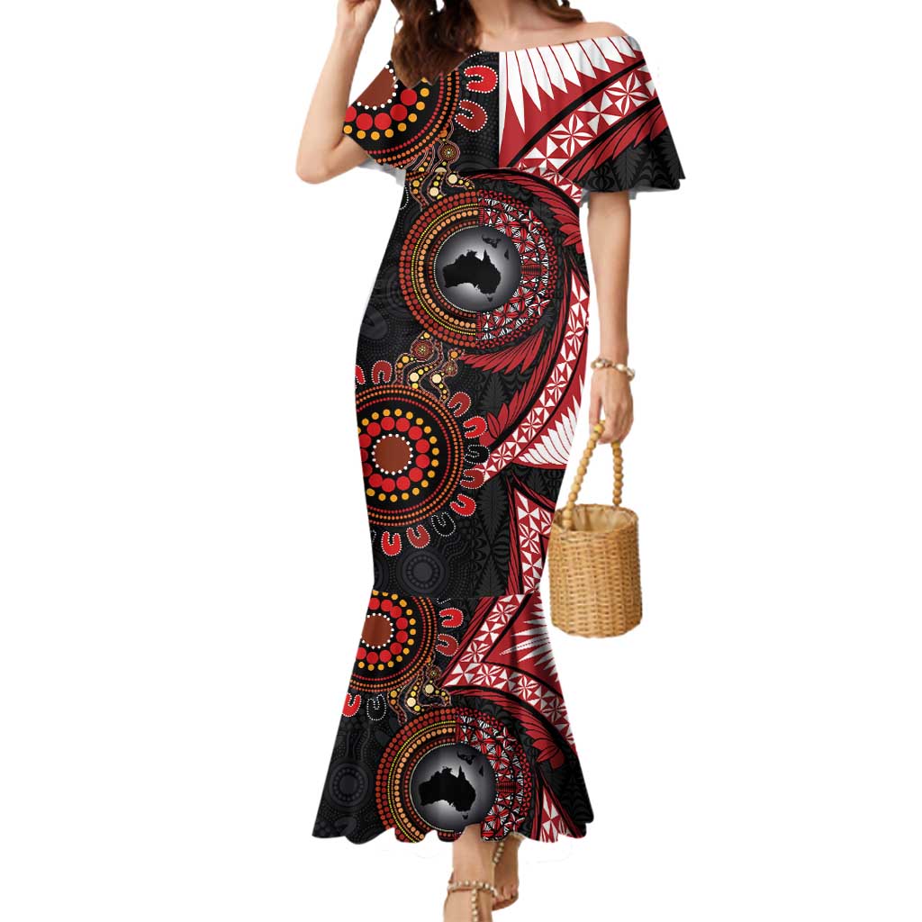 Tonga and Australia Together Mermaid Dress Ngatu Art Tribal Aboriginal Tattoo Pattern