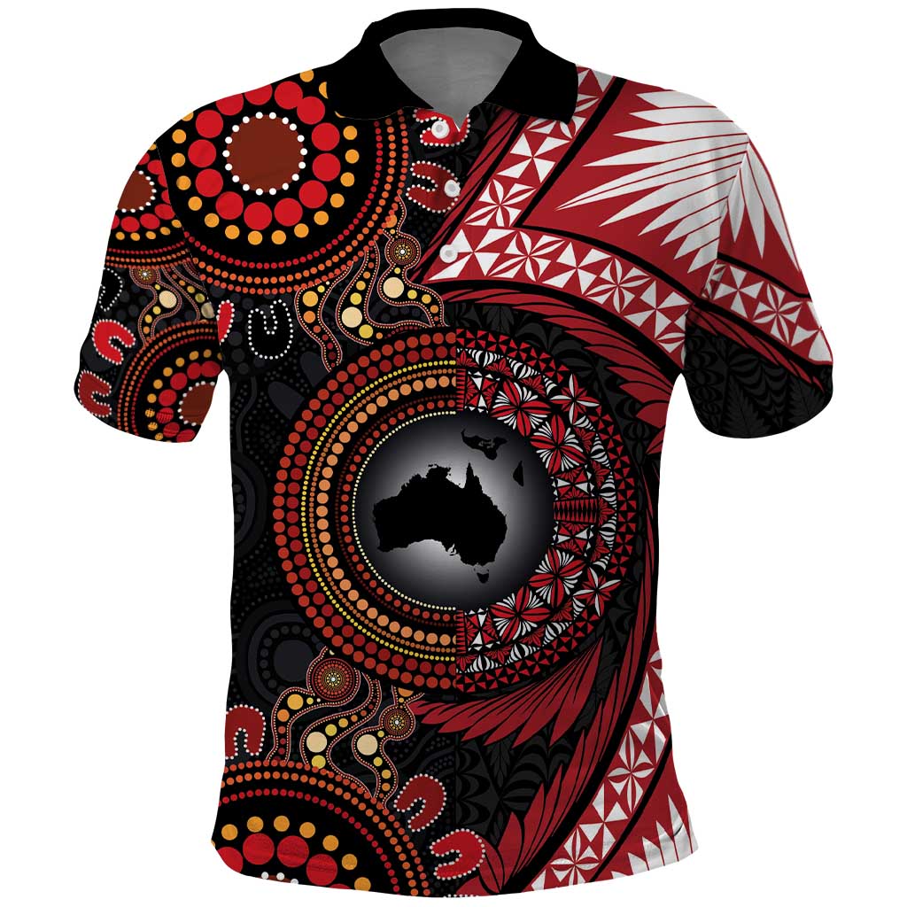 Tonga and Australia Together Polo Shirt Ngatu Art Tribal Aboriginal Tattoo Pattern