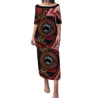 Tonga and Australia Together Puletasi Ngatu Art Tribal Aboriginal Tattoo Pattern LT03 Long Dress Black - Polynesian Pride