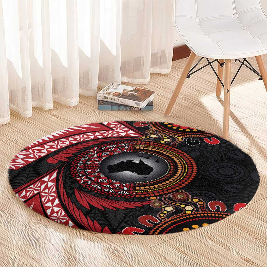 Tonga and Australia Together Round Carpet Ngatu Art Tribal Aboriginal Tattoo Pattern