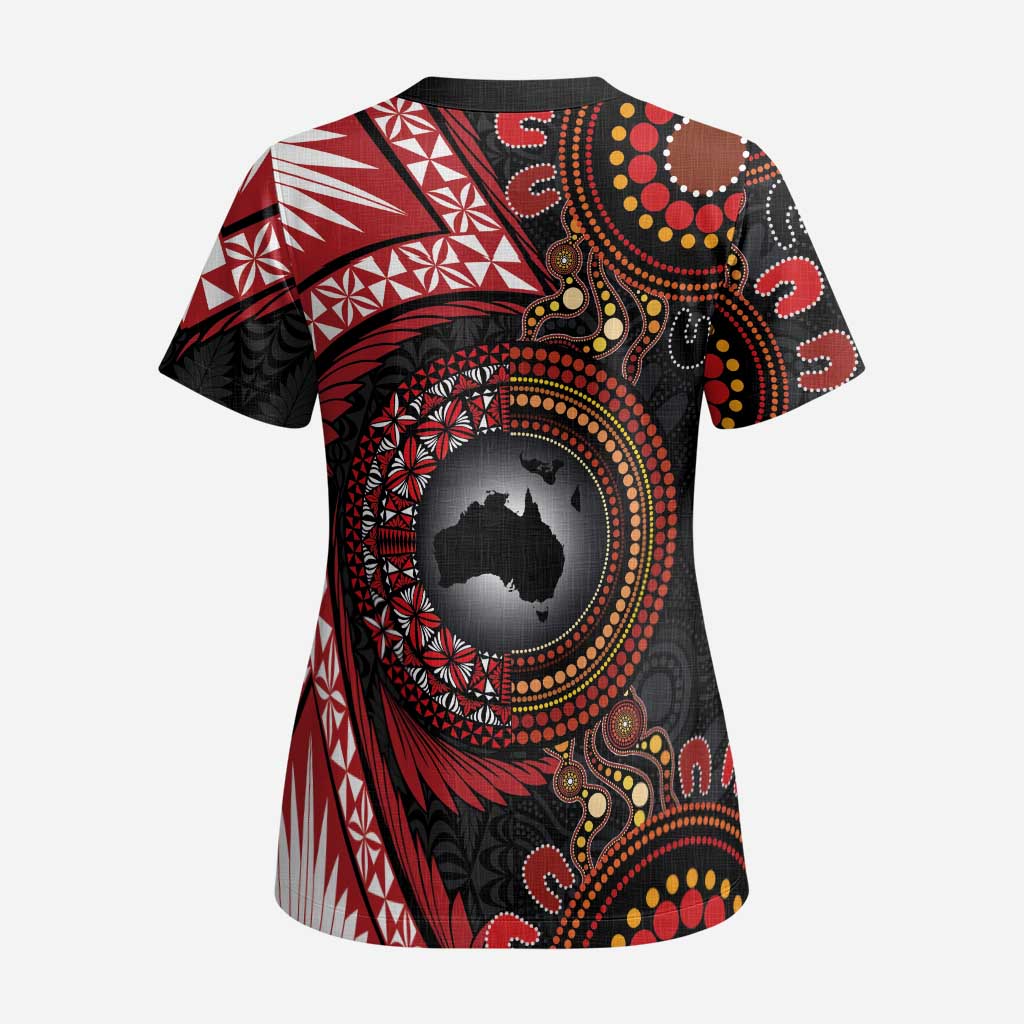 Tonga and Australia Together Scrub Top Ngatu Art Tribal Aboriginal Tattoo Pattern - Polynesian Pride