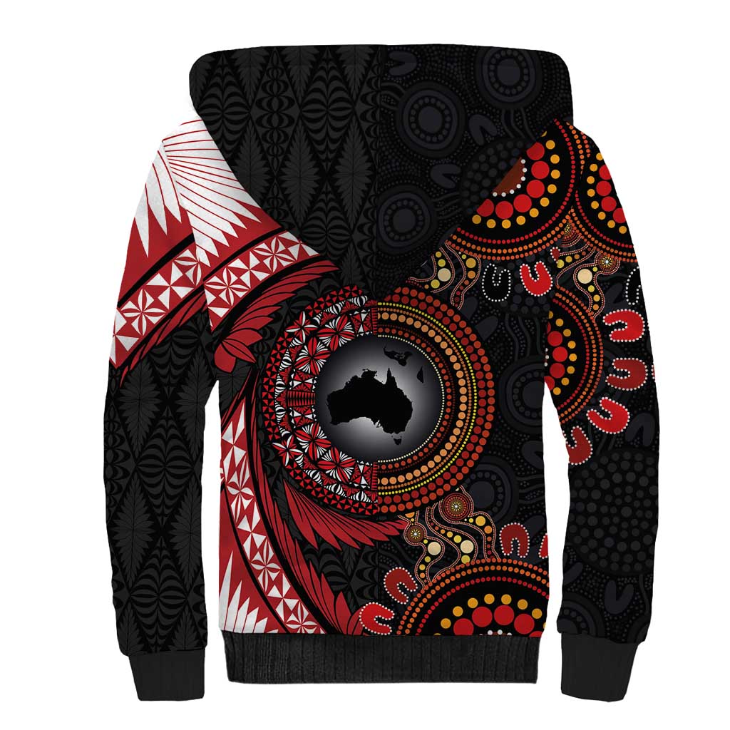 Tonga and Australia Together Sherpa Hoodie Ngatu Art Tribal Aboriginal Tattoo Pattern LT03 - Polynesian Pride