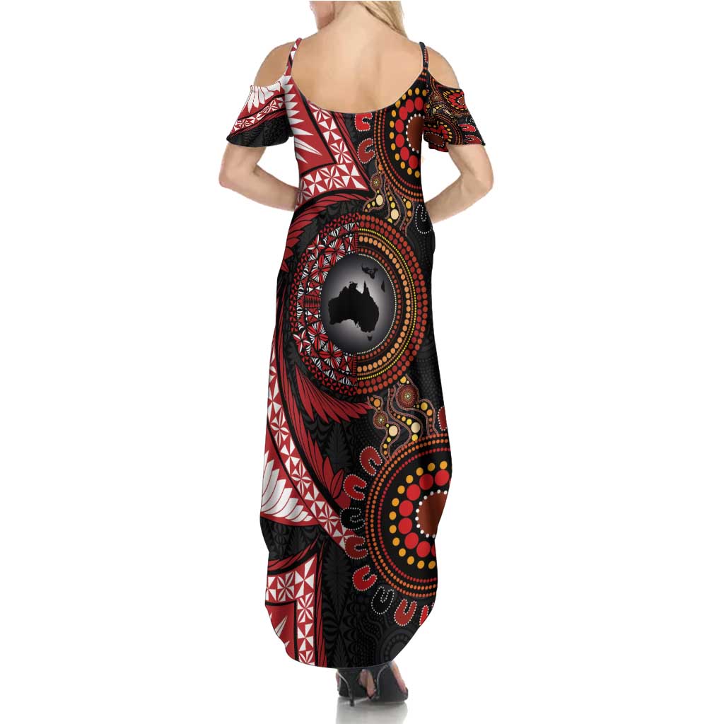Tonga and Australia Together Summer Maxi Dress Ngatu Art Tribal Aboriginal Tattoo Pattern LT03 - Polynesian Pride