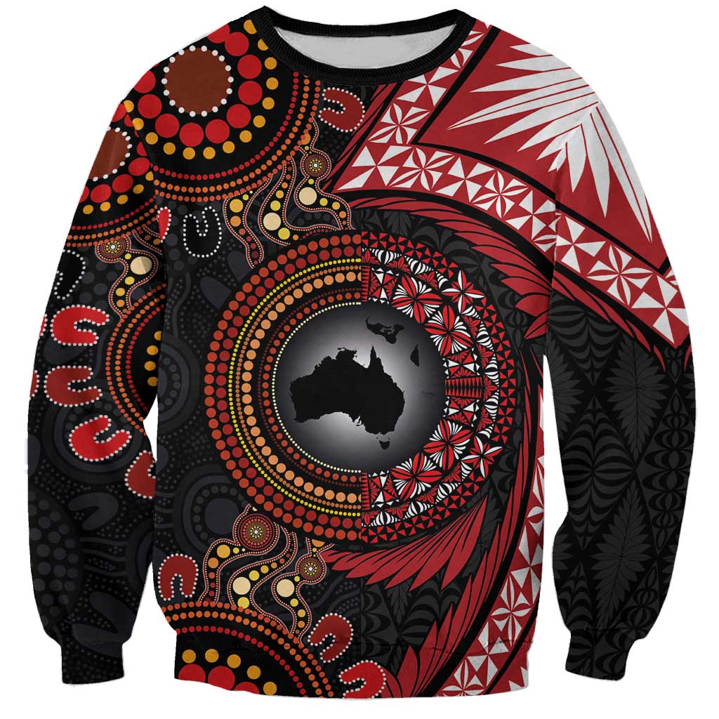 Tonga and Australia Together Sweatshirt Ngatu Art Tribal Aboriginal Tattoo Pattern LT03 Unisex Black - Polynesian Pride