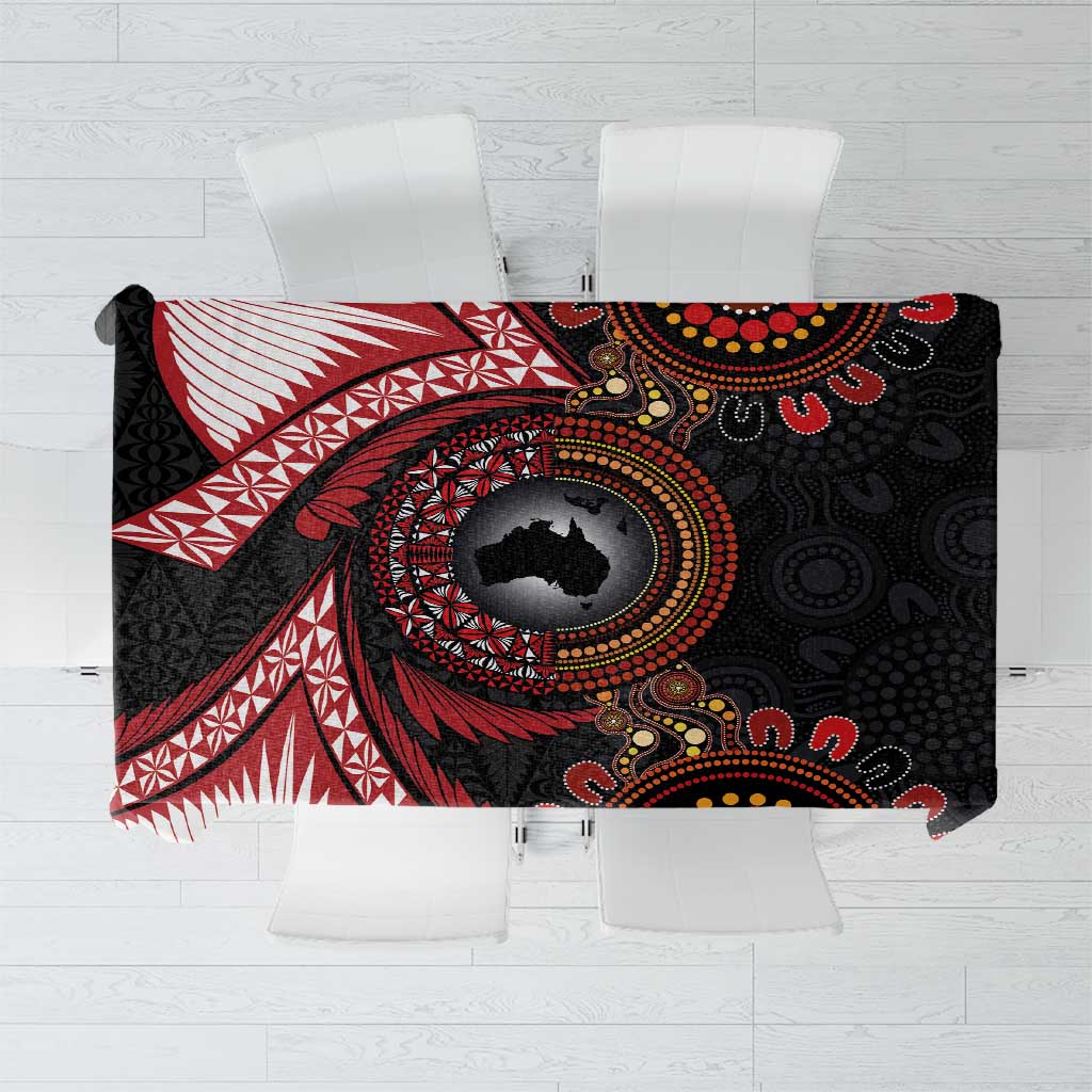 Tonga and Australia Together Tablecloth Ngatu Art Tribal Aboriginal Tattoo Pattern LT03 Black - Polynesian Pride