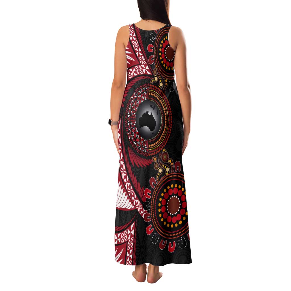 Tonga and Australia Together Tank Maxi Dress Ngatu Art Tribal Aboriginal Tattoo Pattern LT03 - Polynesian Pride