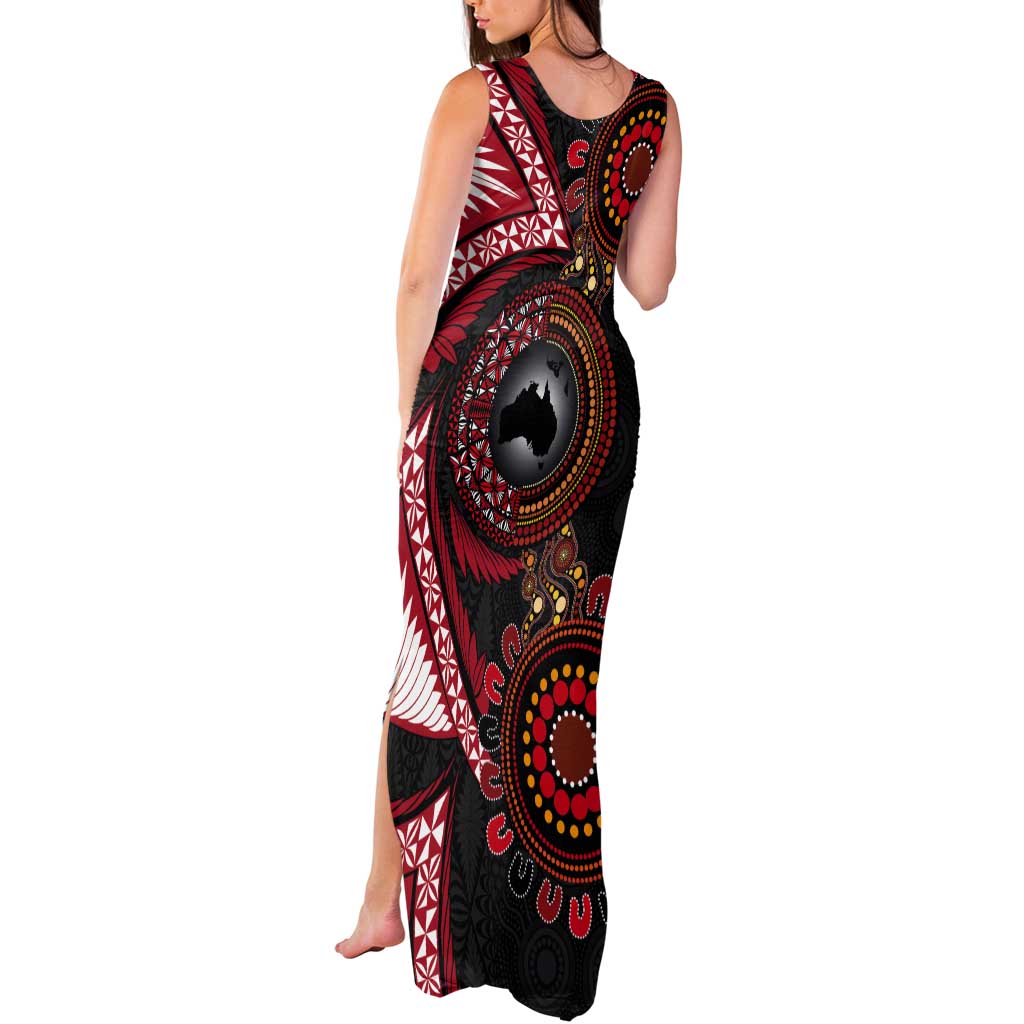 Tonga and Australia Together Tank Maxi Dress Ngatu Art Tribal Aboriginal Tattoo Pattern LT03 - Polynesian Pride