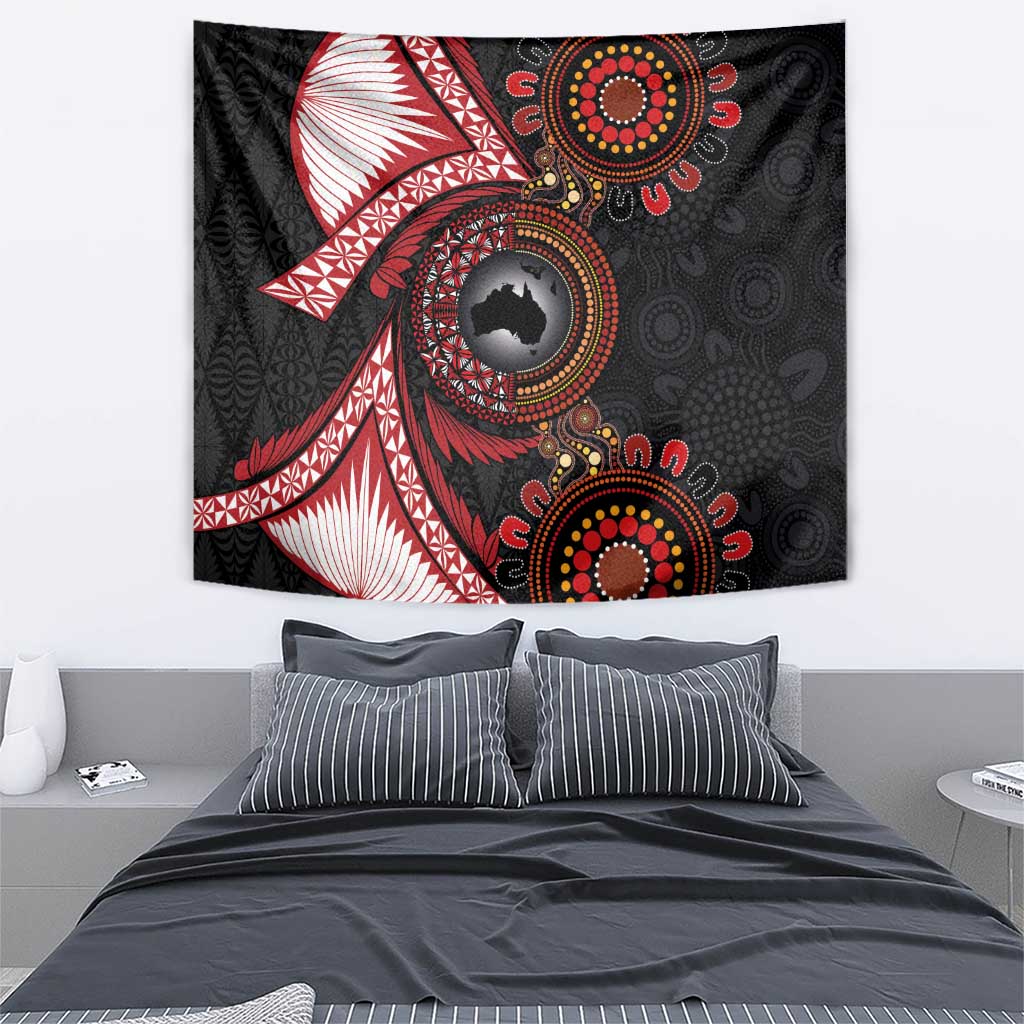 Tonga and Australia Together Tapestry Ngatu Art Tribal Aboriginal Tattoo Pattern