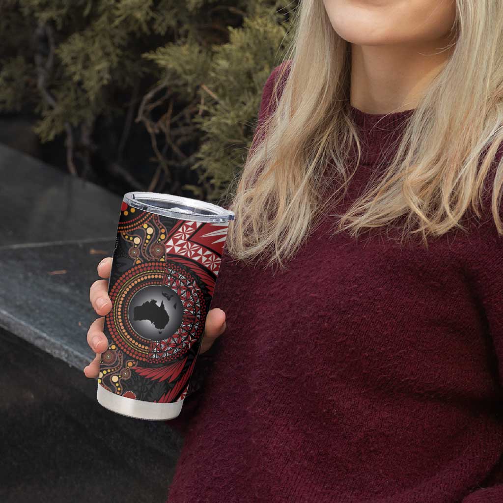 Tonga and Australia Together Tumbler Cup Ngatu Art Tribal-Aboriginal Tattoo Pattern LT03 - Polynesian Pride