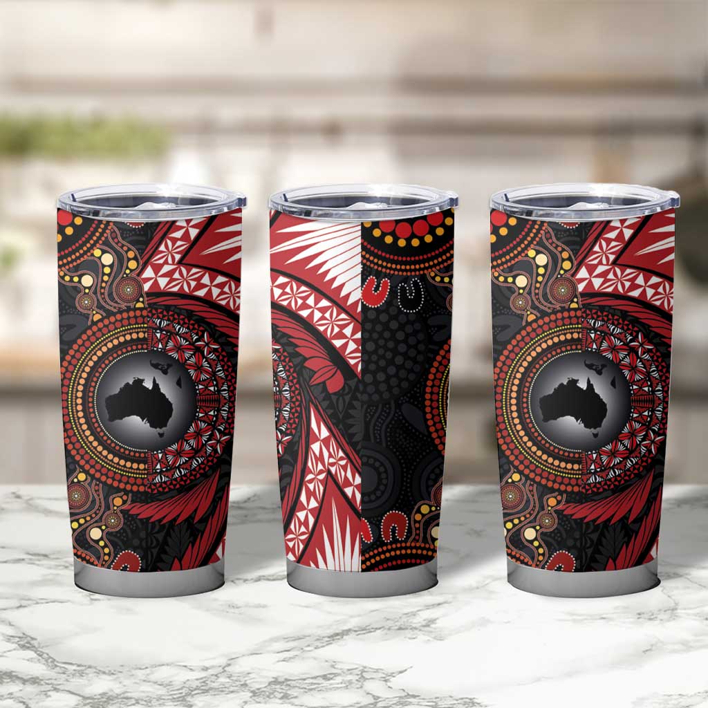 Tonga and Australia Together Tumbler Cup Ngatu Art Tribal-Aboriginal Tattoo Pattern LT03 - Polynesian Pride