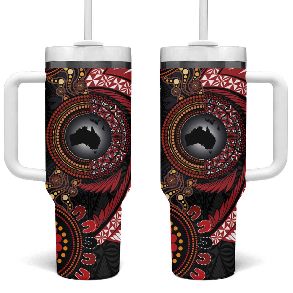 Tonga and Australia Together Tumbler With Handle Ngatu Art Tribal-Aboriginal Tattoo Pattern LT03 One Size: 40 oz Black - Polynesian Pride