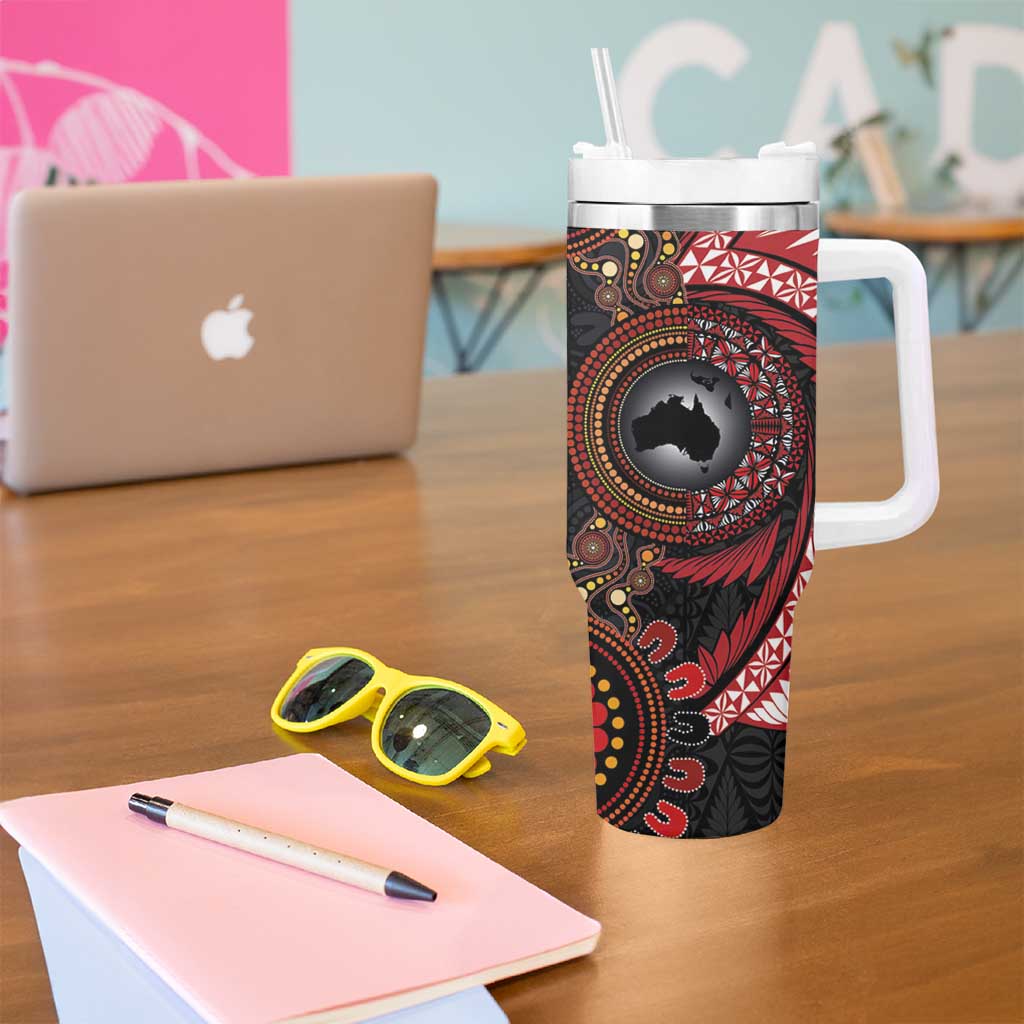 Tonga and Australia Together Tumbler With Handle Ngatu Art Tribal-Aboriginal Tattoo Pattern LT03 - Polynesian Pride