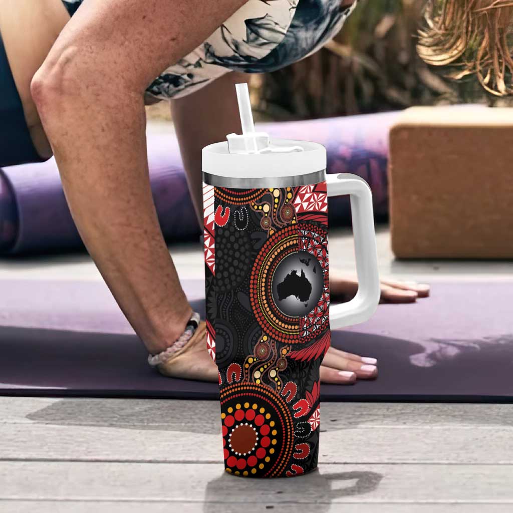 Tonga and Australia Together Tumbler With Handle Ngatu Art Tribal-Aboriginal Tattoo Pattern LT03 - Polynesian Pride