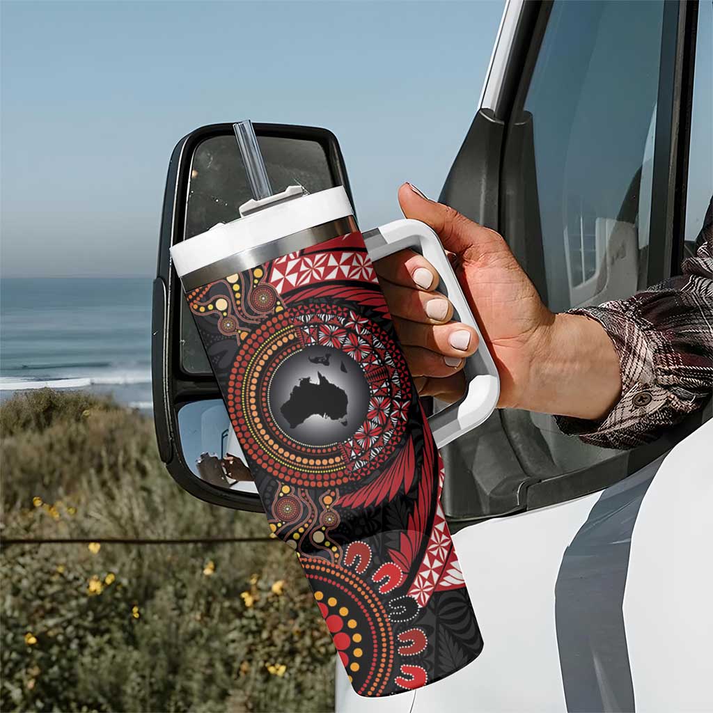Tonga and Australia Together Tumbler With Handle Ngatu Art Tribal-Aboriginal Tattoo Pattern LT03 - Polynesian Pride