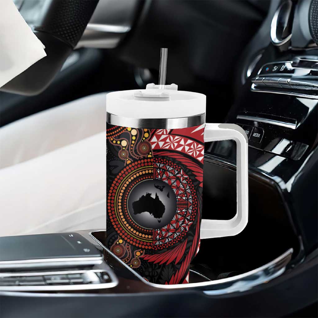 Tonga and Australia Together Tumbler With Handle Ngatu Art Tribal-Aboriginal Tattoo Pattern LT03 - Polynesian Pride