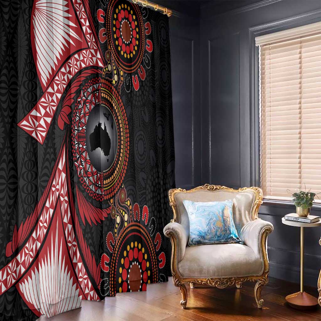 Tonga and Australia Together Window Curtain Ngatu Art Tribal Aboriginal Tattoo Pattern LT03 - Polynesian Pride