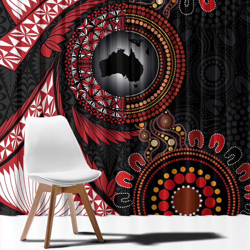 Tonga and Australia Together Window Curtain Ngatu Art Tribal Aboriginal Tattoo Pattern LT03 - Polynesian Pride