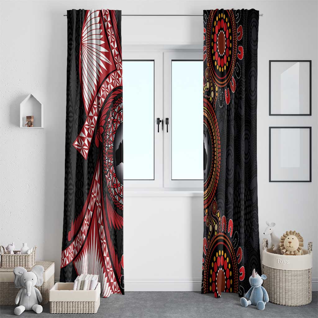 Tonga and Australia Together Window Curtain Ngatu Art Tribal Aboriginal Tattoo Pattern LT03 - Polynesian Pride