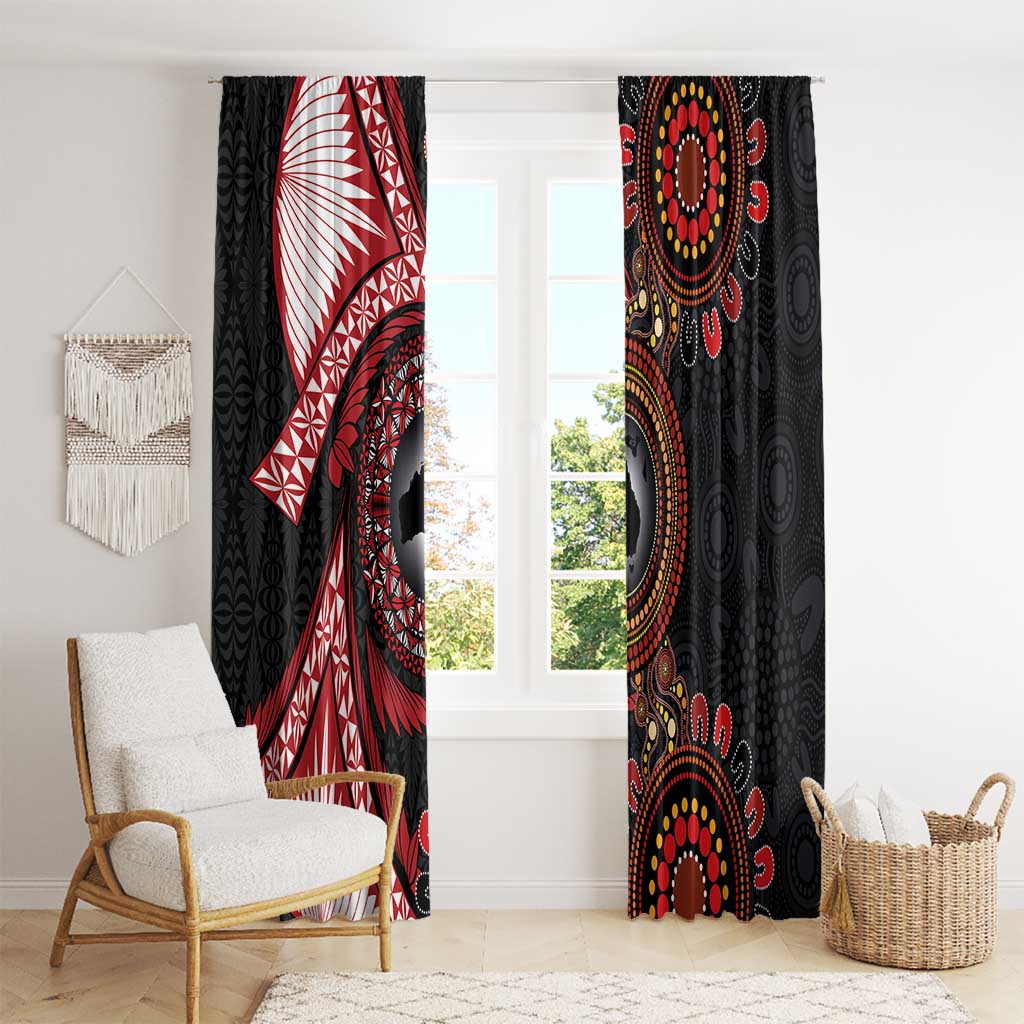 Tonga and Australia Together Window Curtain Ngatu Art Tribal Aboriginal Tattoo Pattern LT03 - Polynesian Pride