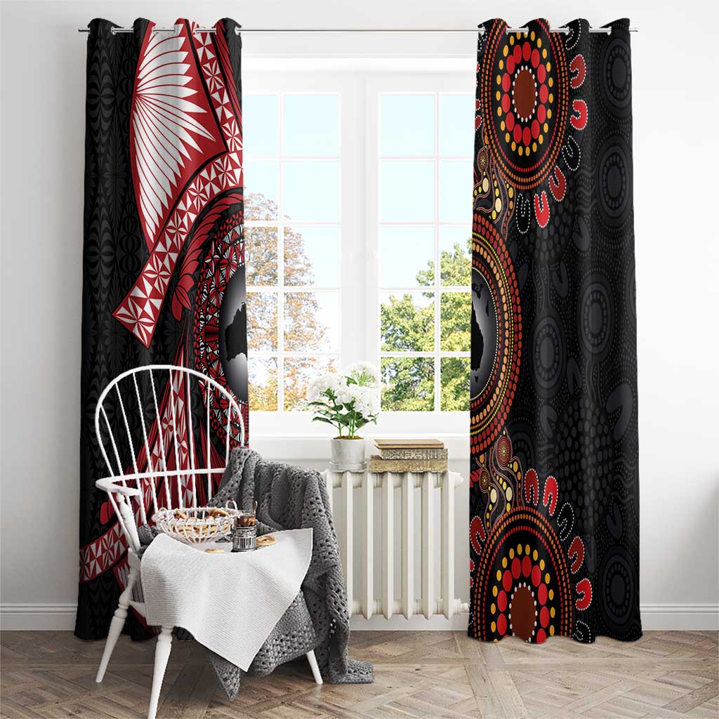 Tonga and Australia Together Window Curtain Ngatu Art Tribal Aboriginal Tattoo Pattern LT03 - Polynesian Pride