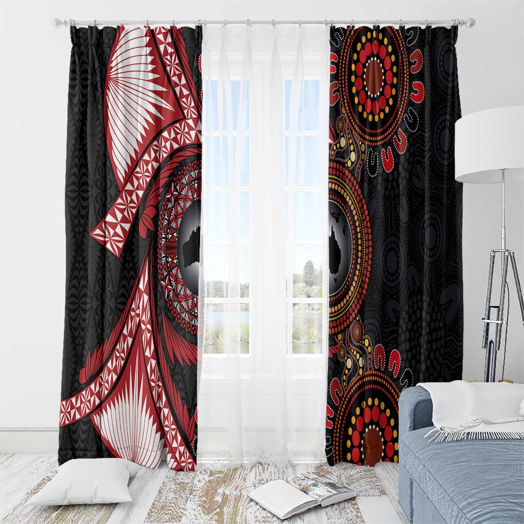 Tonga and Australia Together Window Curtain Ngatu Art Tribal Aboriginal Tattoo Pattern LT03 - Polynesian Pride