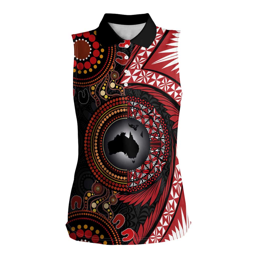 Tonga and Australia Together Women Sleeveless Polo Shirt Ngatu Art Tribal Aboriginal Tattoo Pattern
