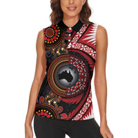 Tonga and Australia Together Women Sleeveless Polo Shirt Ngatu Art Tribal Aboriginal Tattoo Pattern