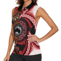 Tonga and Australia Together Women Sleeveless Polo Shirt Ngatu Art Tribal Aboriginal Tattoo Pattern