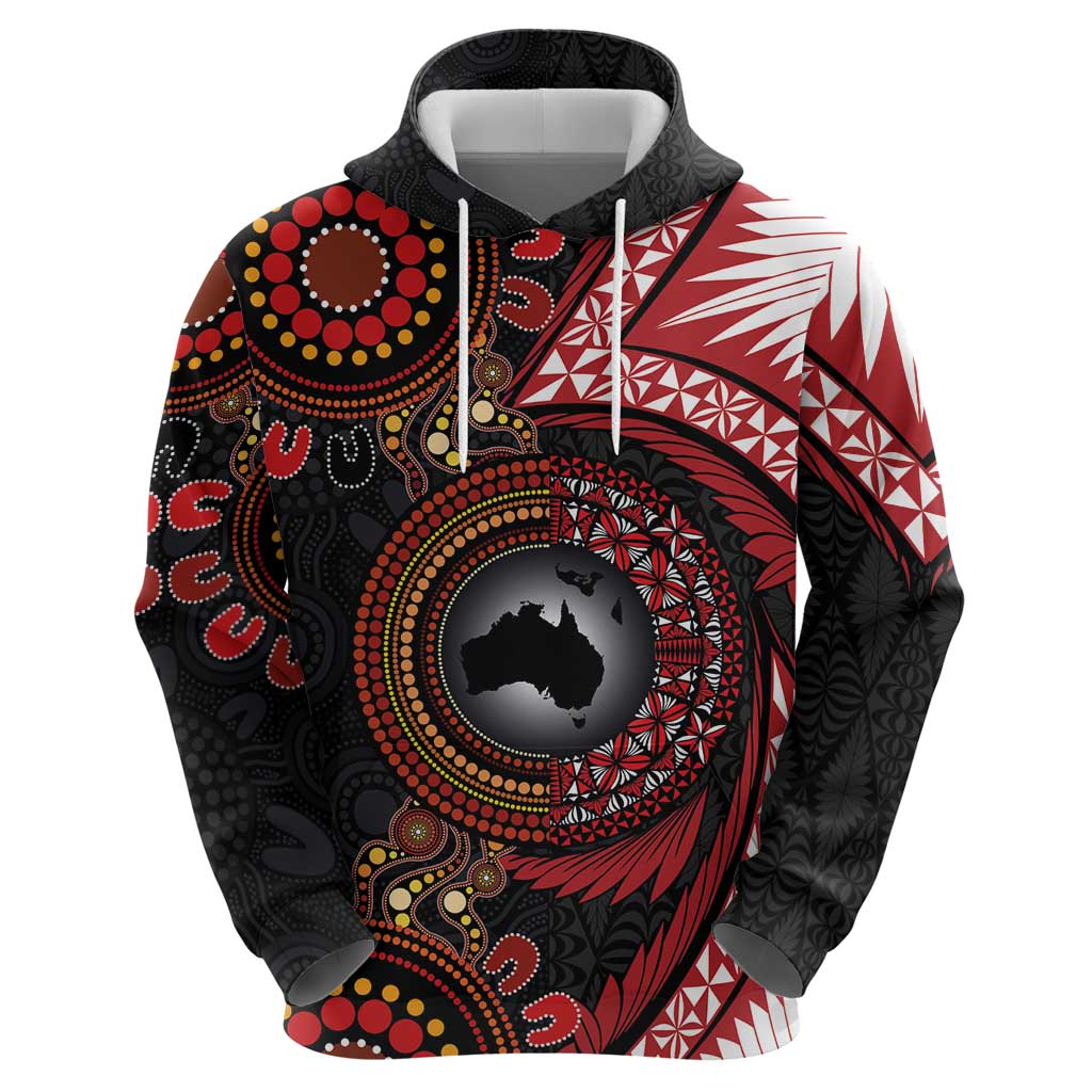 Tonga and Australia Together Zip Hoodie Ngatu Art Tribal Aboriginal Tattoo Pattern
