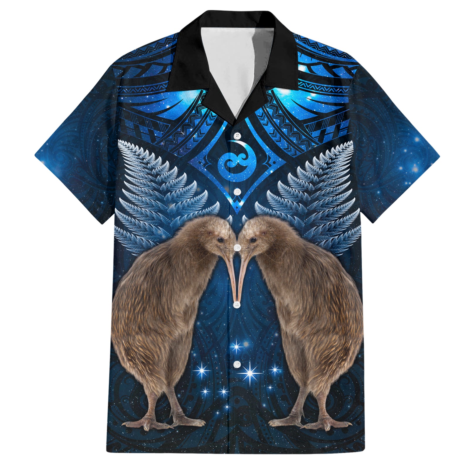 New Zealand Maori Matariki Hawaiian Shirt Hongi Kiwi Bird and Silver Fern LT03