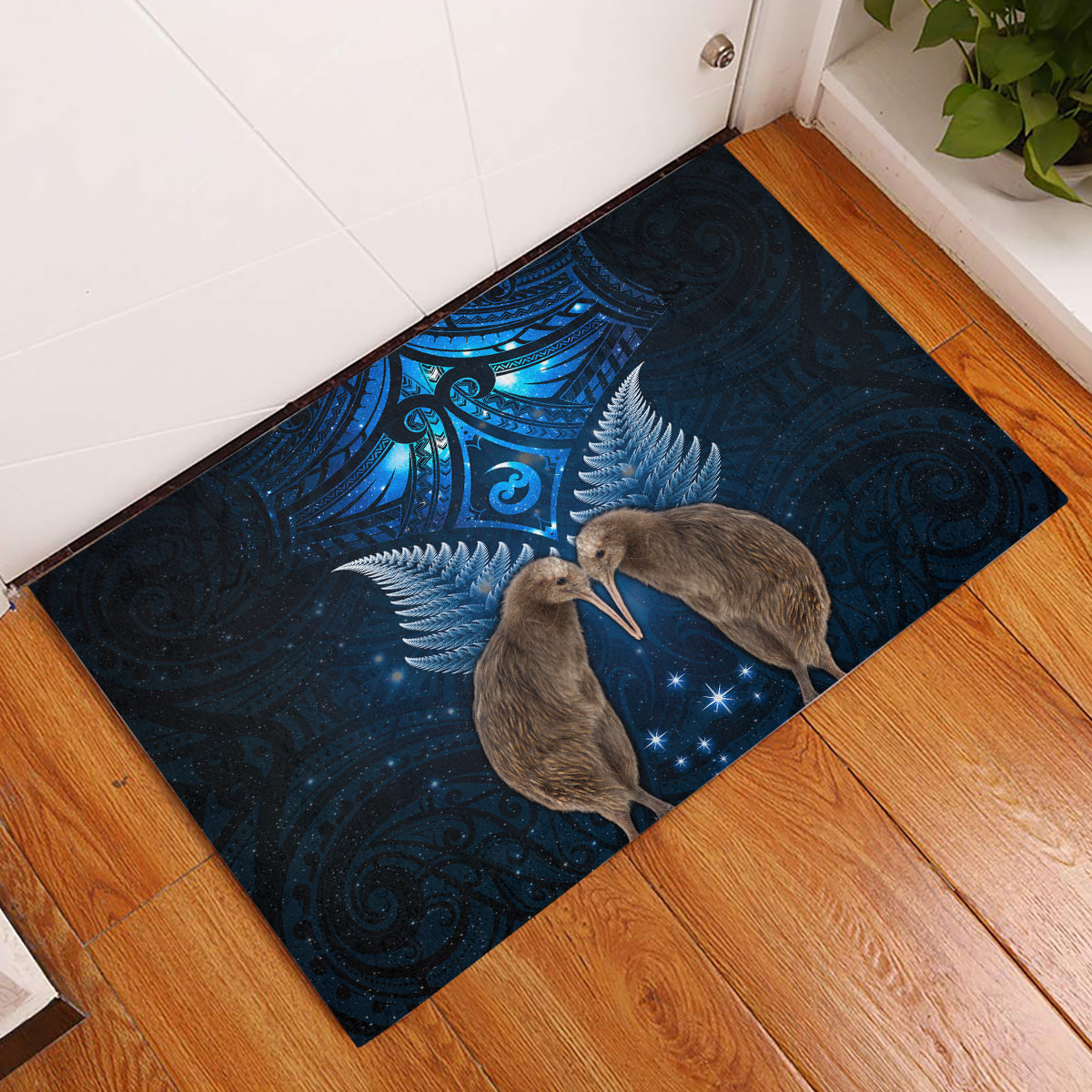 New Zealand Maori Matariki Rubber Doormat Hongi Kiwi Bird and Silver Fern LT03