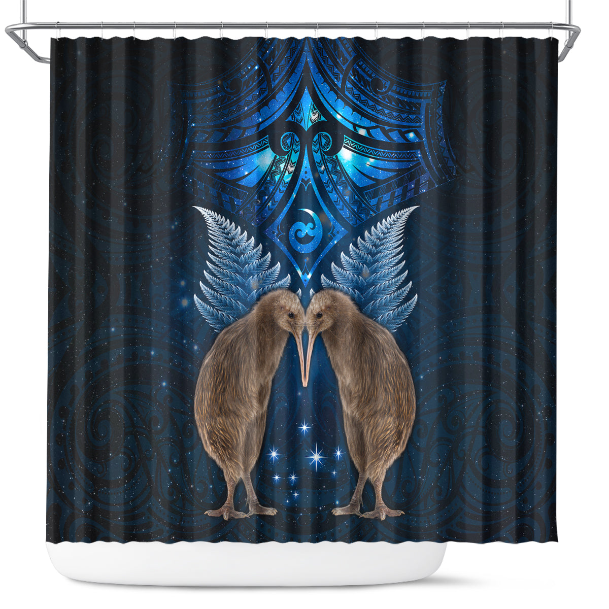 New Zealand Maori Matariki Shower Curtain Hongi Kiwi Bird and Silver Fern LT03