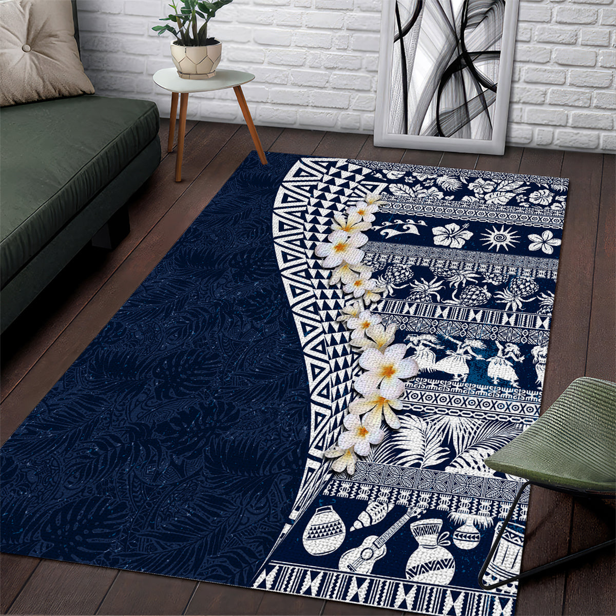 Hawaii Plumeria Tribal Vintage Area Rug Special Blue