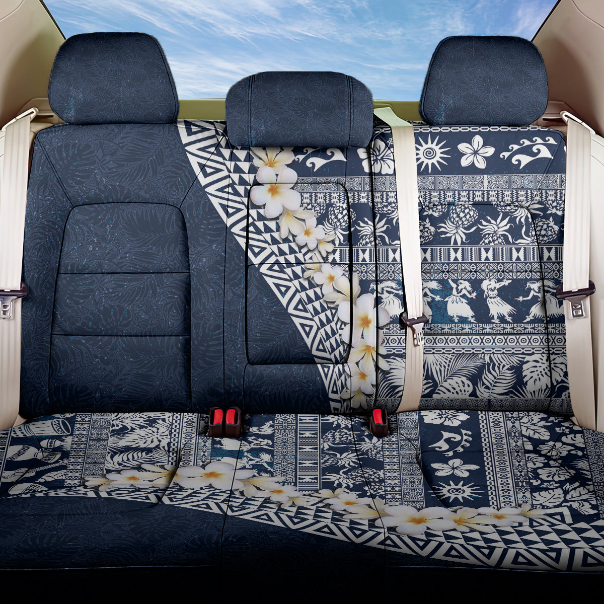 Hawaii Plumeria Tribal Vintage Back Car Seat Cover Special Blue LT03