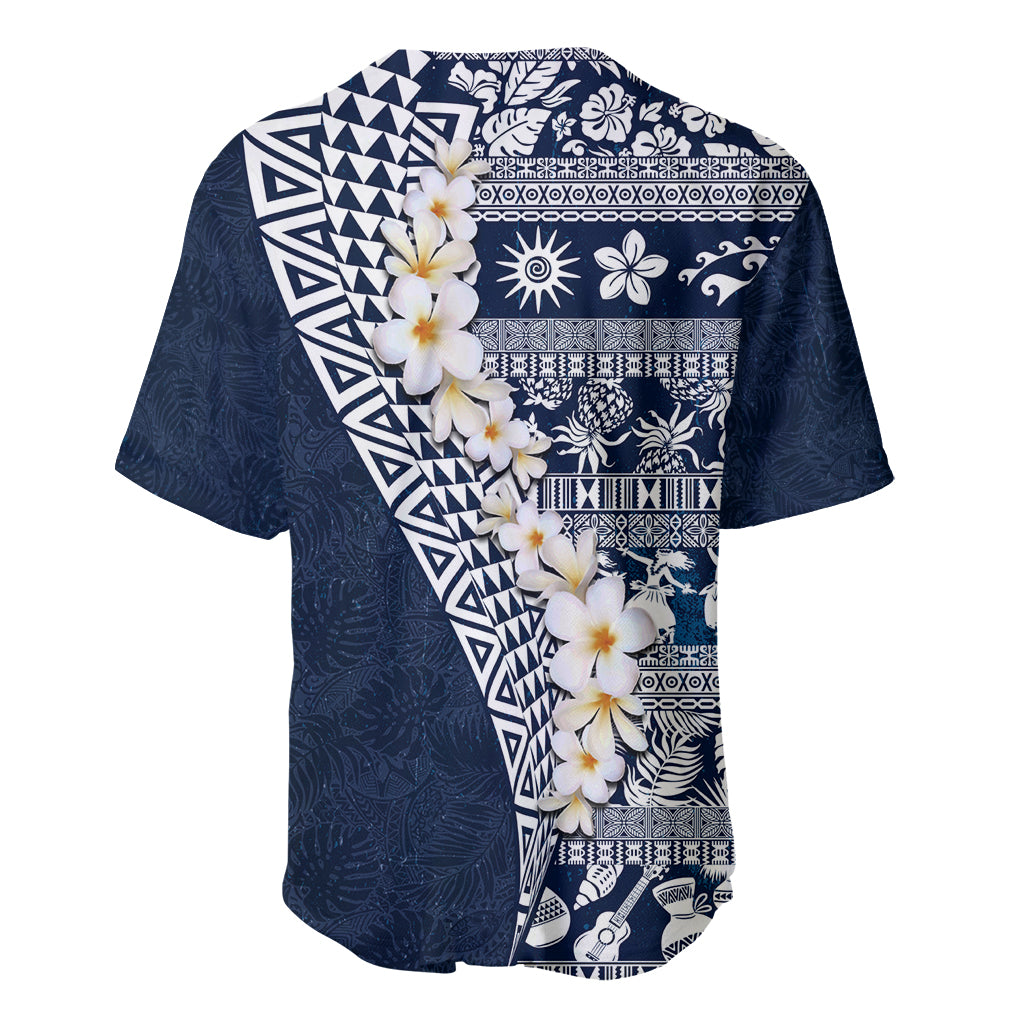 Hawaii Plumeria Tribal Vintage Baseball Jersey Special Blue