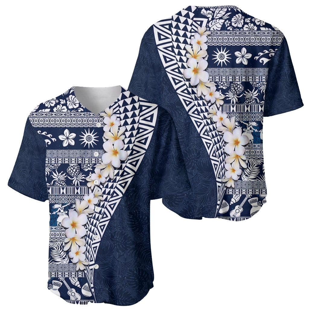 Hawaii Plumeria Tribal Vintage Baseball Jersey Special Blue