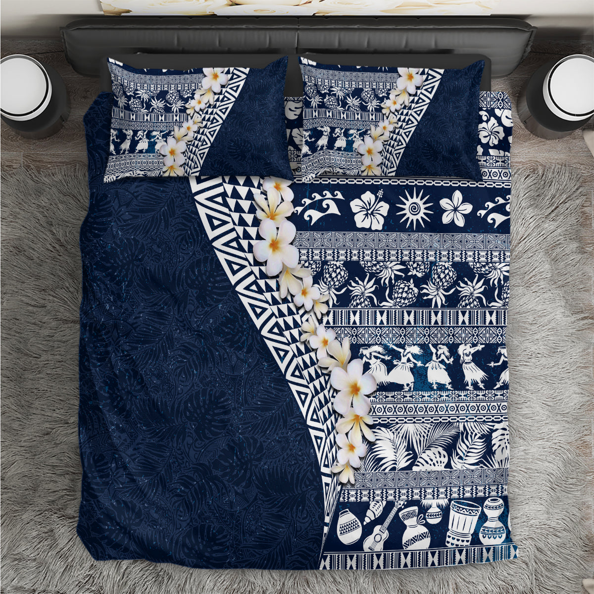 Hawaii Plumeria Tribal Vintage Bedding Set Special Blue LT03 Blue - Polynesian Pride