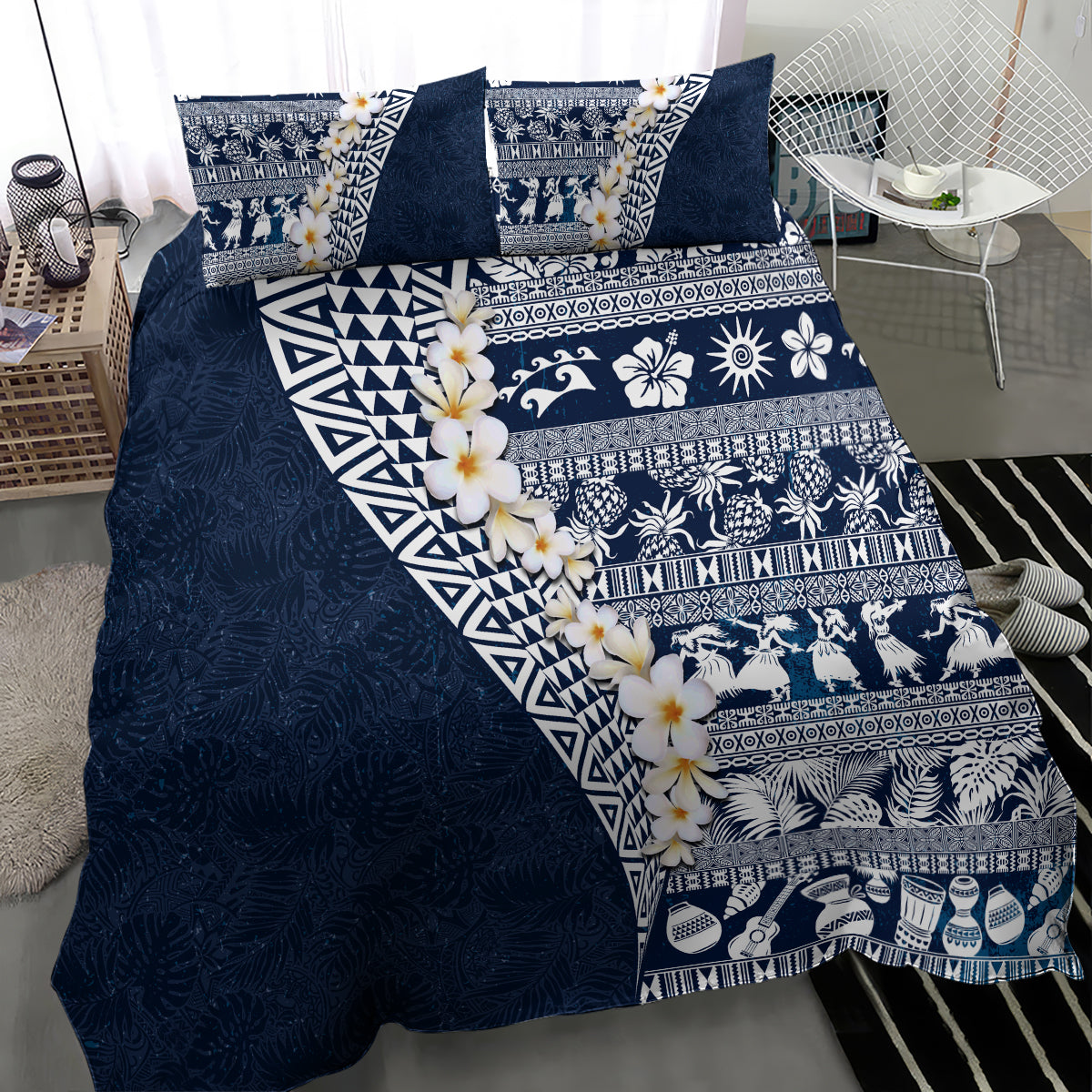 Hawaii Plumeria Tribal Vintage Bedding Set Special Blue LT03 - Polynesian Pride