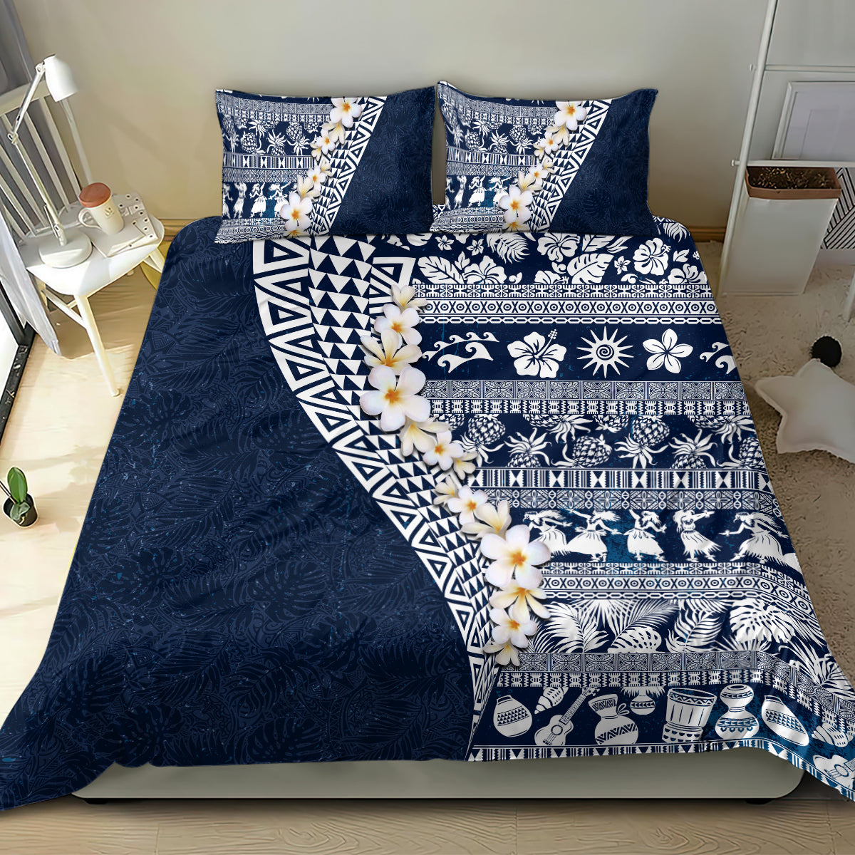 Hawaii Plumeria Tribal Vintage Bedding Set Special Blue LT03 - Polynesian Pride