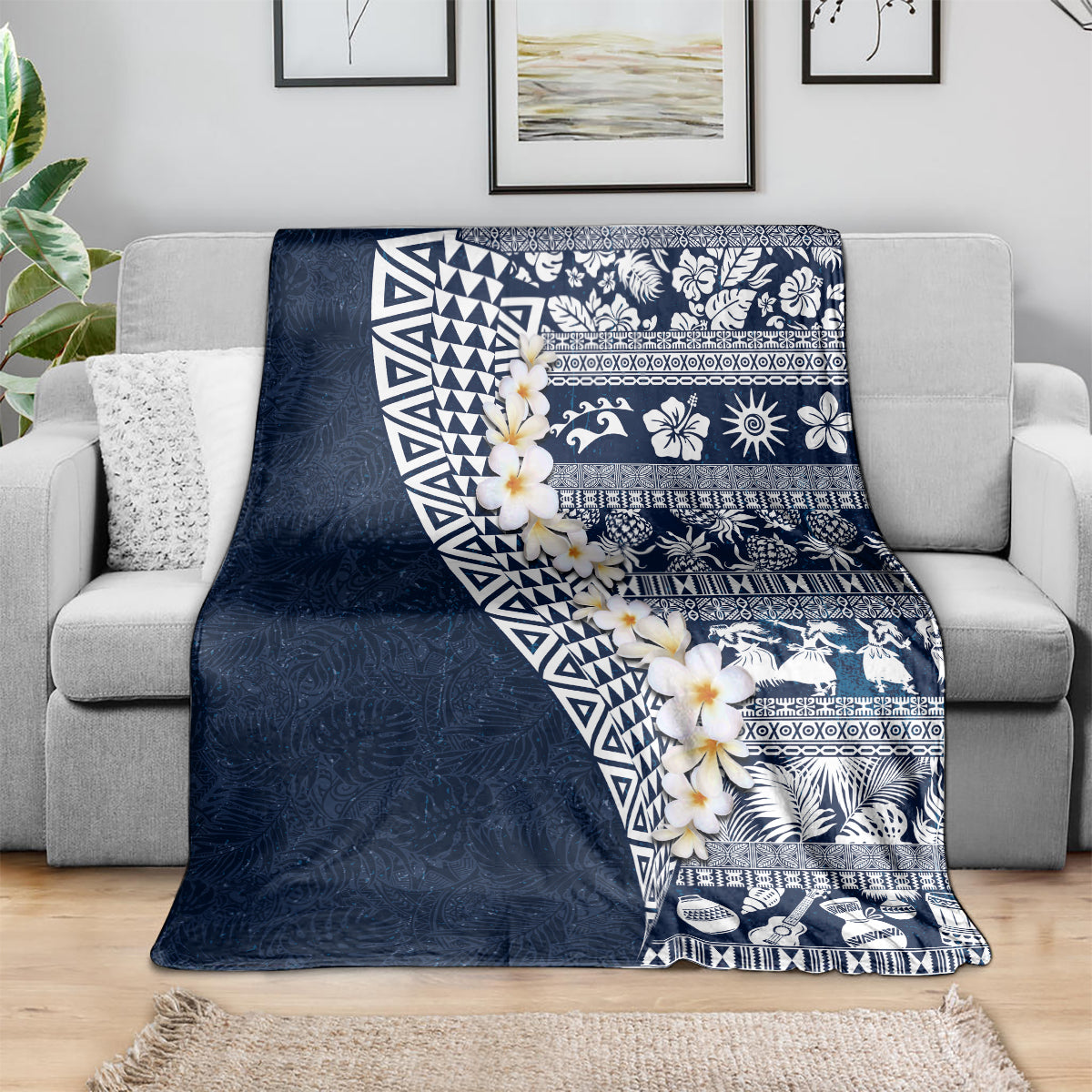 Hawaii Plumeria Tribal Vintage Blanket Special Blue LT03 - Polynesian Pride