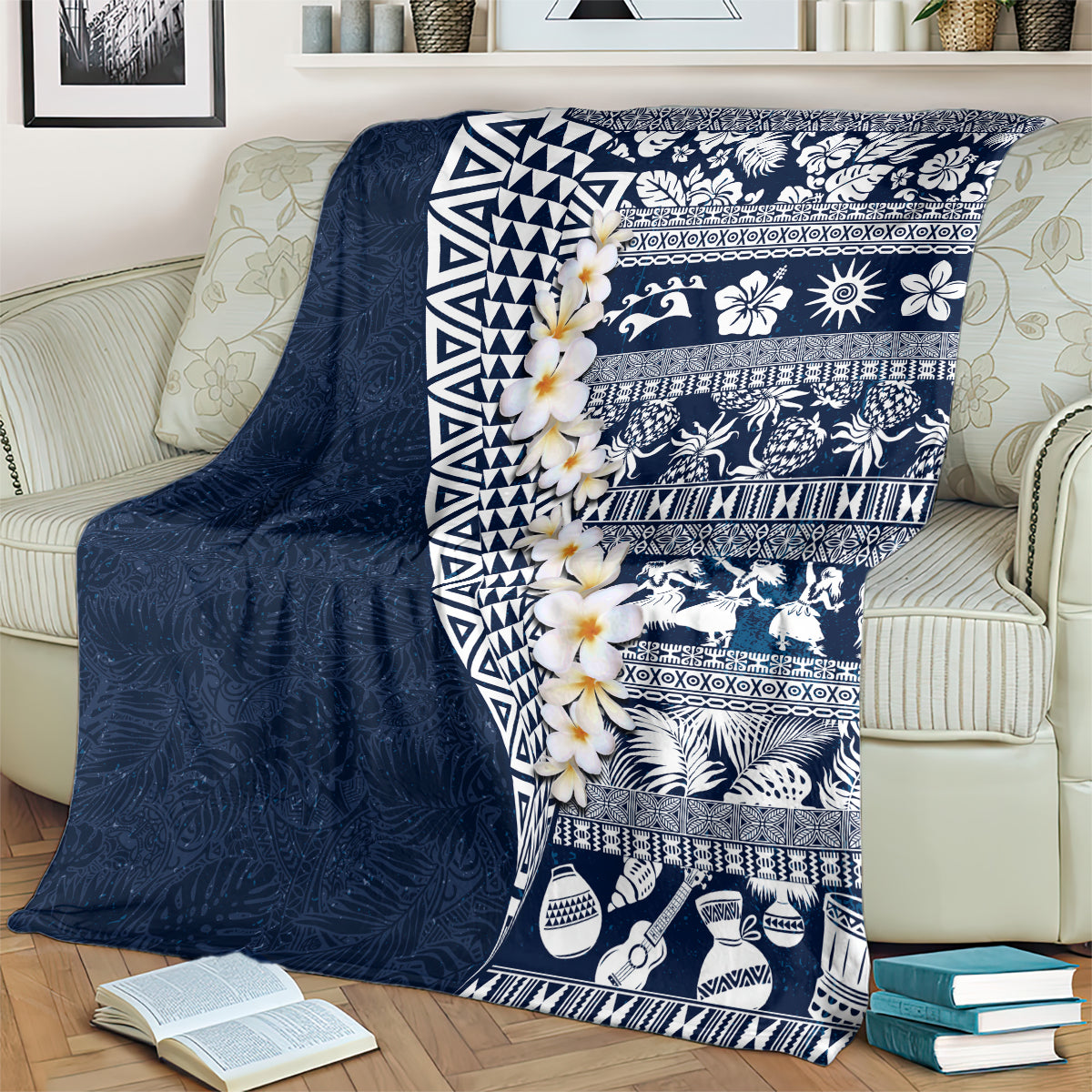Hawaii Plumeria Tribal Vintage Blanket Special Blue LT03 - Polynesian Pride