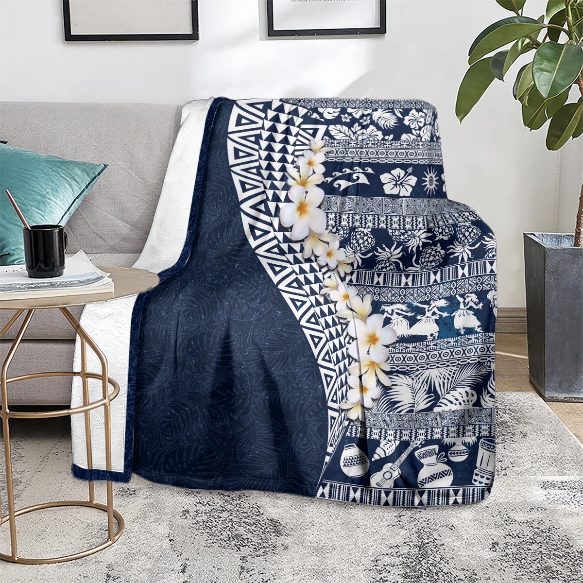 Hawaii Plumeria Tribal Vintage Blanket Special Blue LT03 - Polynesian Pride