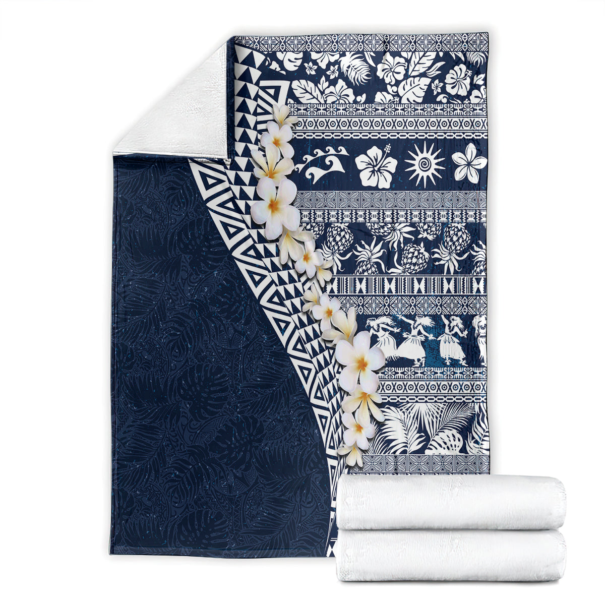 Hawaii Plumeria Tribal Vintage Blanket Special Blue LT03 - Polynesian Pride
